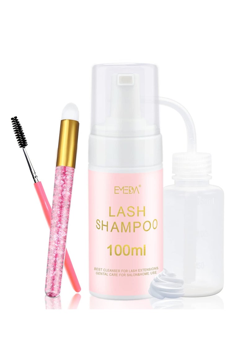 EMEDA EMEDA Lash Shampoo Kit - 3.38 fl.oz / 100ml Gentle Foam Lash Cleanser, Oil-Free Cleaning for Wash Extension/Natural Eyelash Bath with Rinse Bottle Lash Brush  - Image 1