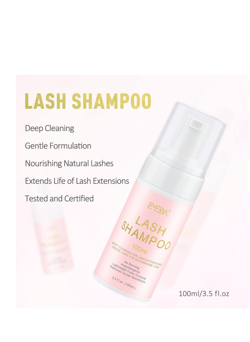 EMEDA EMEDA Lash Shampoo Kit - 3.38 fl.oz / 100ml Gentle Foam Lash Cleanser, Oil-Free Cleaning for Wash Extension/Natural Eyelash Bath with Rinse Bottle Lash Brush  - Image 3