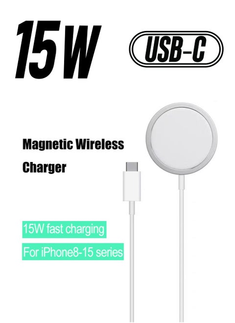MagSafe charger, wireless magnetic fast PD charging, maximum 15W fast wireless charging, compatible with iPhone 15/15 Plus/15 Pro/15 Pro, 14/13/12 series, AirPods Pro, etc.