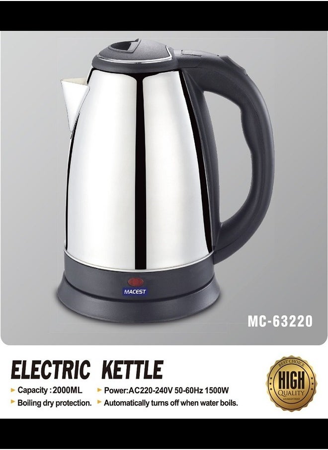 Macest durable Electric Kettle  MC-63220 Black/Silver