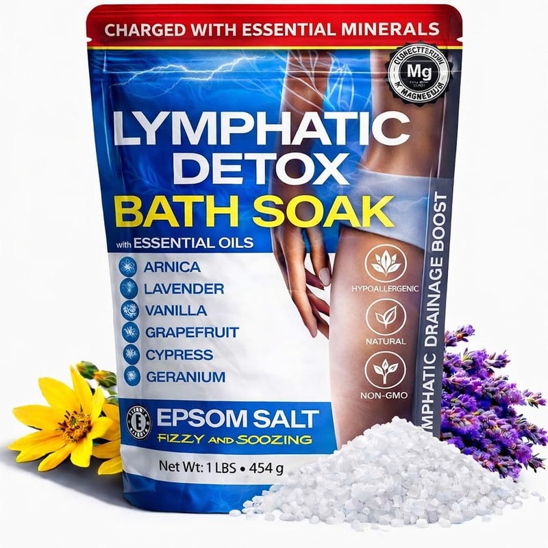 Bruizex Arnica Montana Bath Salts, Espom Salt Bath Soak for Lymphatic Drainage & Body Detox, Epsom Salts for Soaking with Essential Oils, Bath Salts for Pain Relief, Swelling & Post Surgery, 1 Lb - Image 1