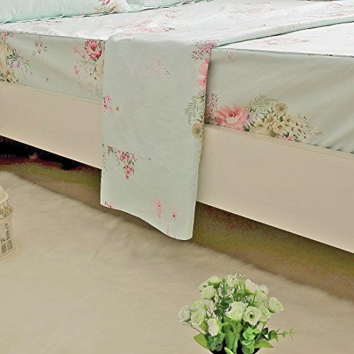 FADFAY Green Floral Bed Sheet Set Cotton Sheets 4-Piece Queen Size - Image 4