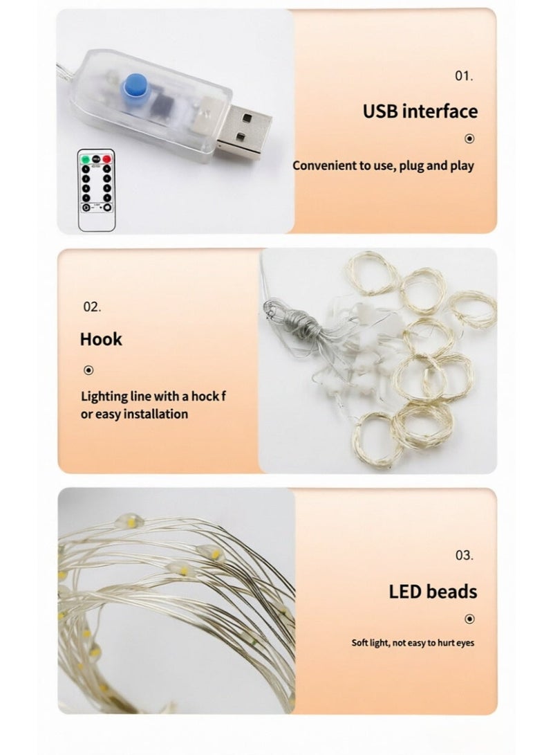 هومستر أضواء ستائر لغرفة النوم، 300 مصباح LED متدلية، أضواء خرافية للداخل والخارج، مثالية للمهرجانات، المهاجع، الجدران، الخلفيات، النوافذ، الزفاف، الحفلات، وزينة عيد الميلاد، باللون الأبيض الدافئ. - Image 2