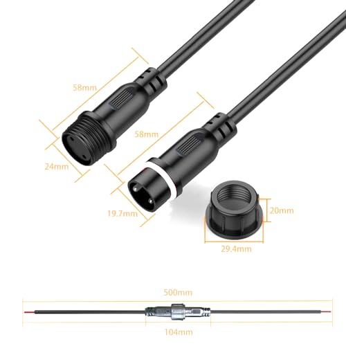 YETOR Waterproof Connectors 2 Wire,12AWG Male Female Plug LED Connector with 2Pin Waterproof Connectors,IP68 25CM Extension Cable for Car, Truck, Boat,LED Strip Lights,(2Pairs) - Image 3