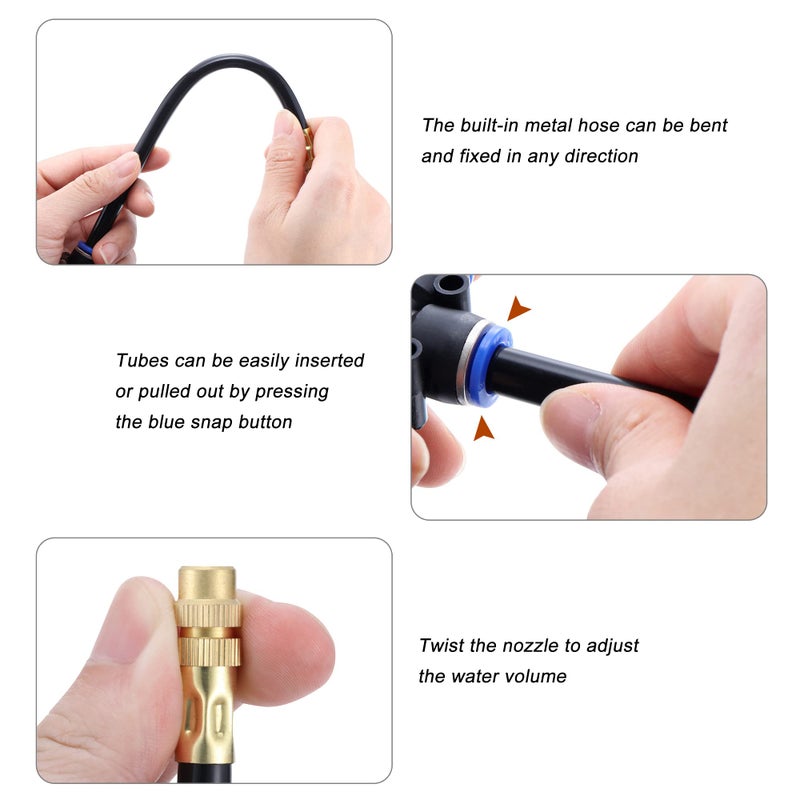 Mornajina 5Packs Brass Misting Nozzles Tee with 8inch Built in Hose for Outdoor Cooling System, Adjustable 360Â° Rotation, Water Mister Nozzles Thread Sprayer 0.043" (1.1 mm) - Image 3