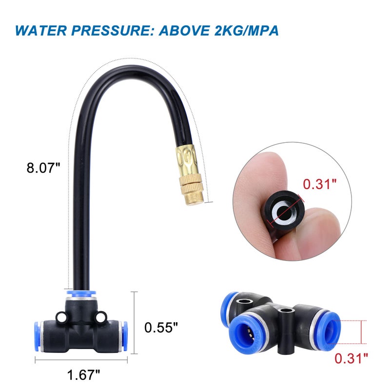 Mornajina 5Packs Brass Misting Nozzles Tee with 8inch Built in Hose for Outdoor Cooling System, Adjustable 360Â° Rotation, Water Mister Nozzles Thread Sprayer 0.043" (1.1 mm) - Image 2