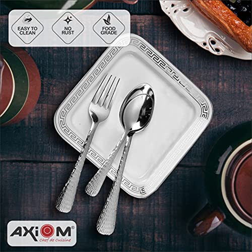 AXIOM Stainless Steel Cutlery Set of 6 Dessert Spoons, 6 Dessert Fork, 6 Tea Spoon. Hammered Elegant Design with Gloss Mirror Finish. 18 Pieces Set for Home & Kitchen - Image 3