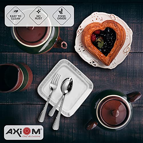 AXIOM Stainless Steel Cutlery Set of 6 Dessert Spoons, 6 Dessert Fork, 6 Tea Spoon. Hammered Elegant Design with Gloss Mirror Finish. 18 Pieces Set for Home & Kitchen - Image 2