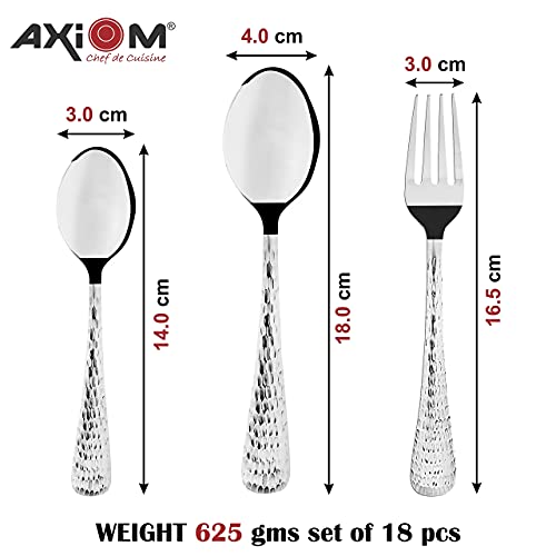 AXIOM Stainless Steel Cutlery Set of 6 Dessert Spoons, 6 Dessert Fork, 6 Tea Spoon. Hammered Elegant Design with Gloss Mirror Finish. 18 Pieces Set for Home & Kitchen - Image 5