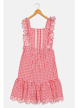 Kids Girl Gingham Pattern Dress, Red