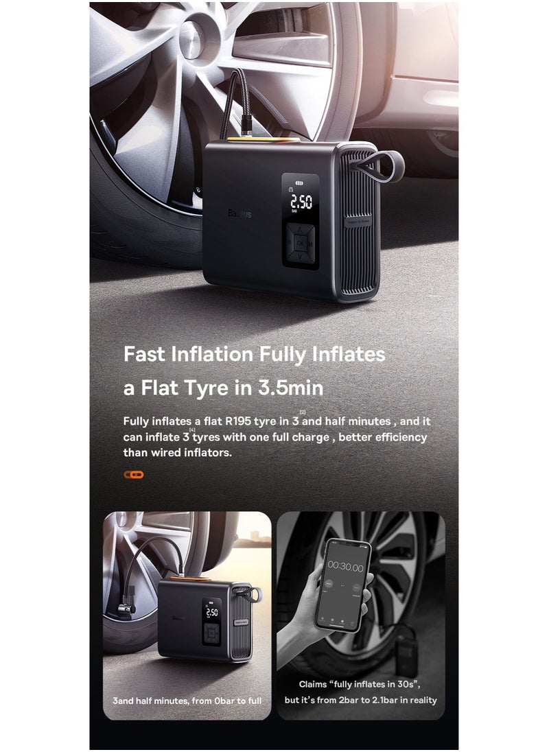 Baseus - Wireless Tire Inflator Pump Portable Air Compressor with LCD Smart Display for Car/Motorcycle/Bicycle/Inflatable Ball Pressure Injector Tyre Electric Inflation - Image 1