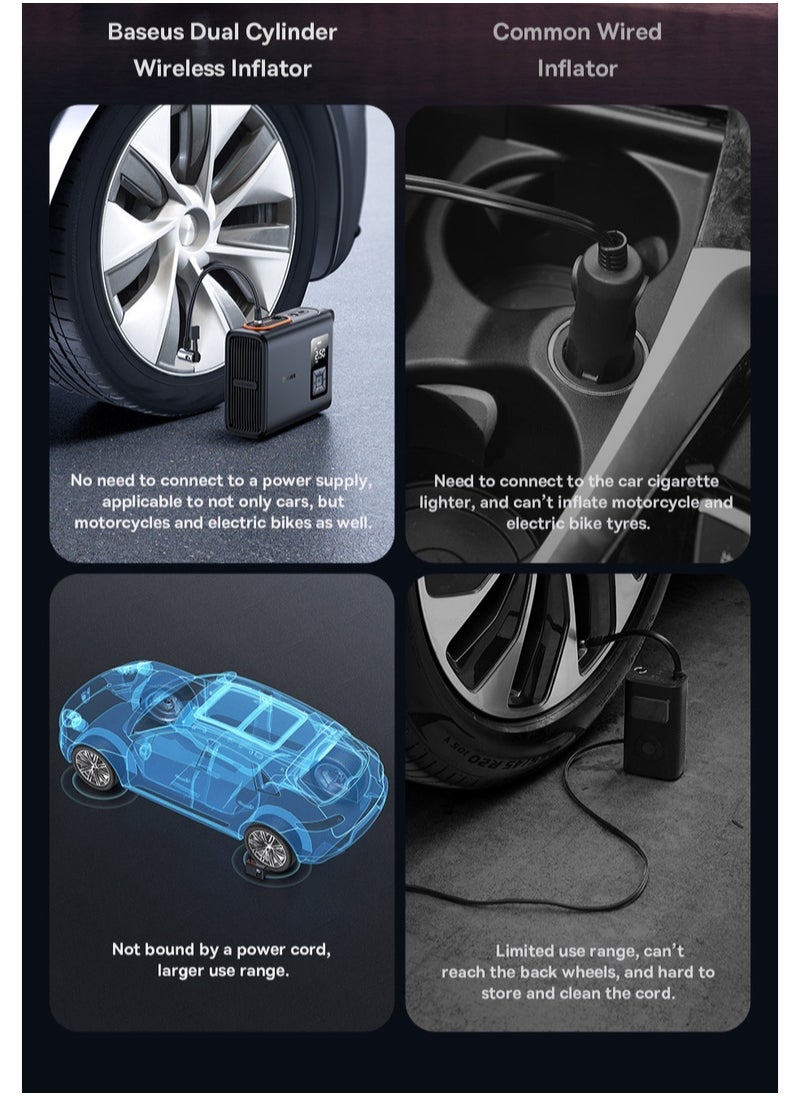 Baseus - Wireless Tire Inflator Pump Portable Air Compressor with LCD Smart Display for Car/Motorcycle/Bicycle/Inflatable Ball Pressure Injector Tyre Electric Inflation - Image 1