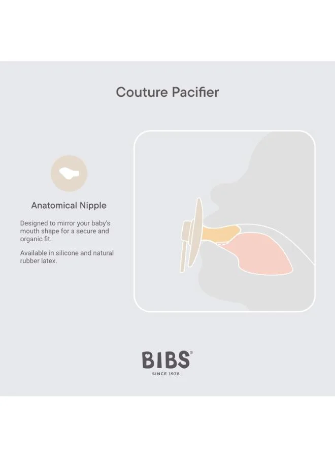 BIBS Set of 2 Pacifiers Couture Collection, Bpa - Free Baby Pacifier, Made In Denmark, Iron/Baby Blue Colour Premium Soothers, Size 6 - 18 Months