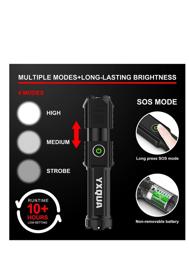 2 Pack USB Rechargeable Flashlight   Small  Bright LED Mini Flashlights, High Lumens, 4 Modes, Zoomable, The Size of Pocket Gifts for Kids - Image 3