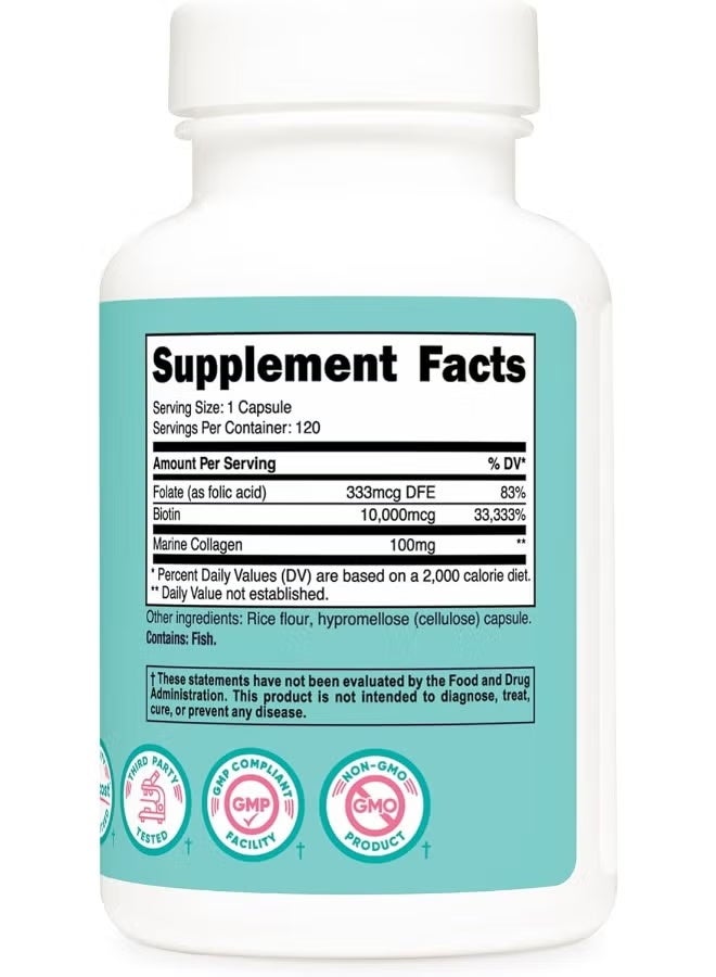 Nutricost, Women, Biotin With Folate & Collagen, 10,000 mcg, 120 Capsules - Image 3