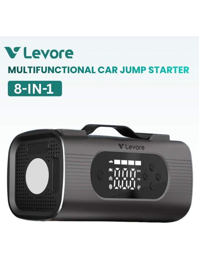 LEVORE LJS11 8-in-1 Multi-Function Car Jump Starter with Air Compressor, Tire Inflator, Vacuum Cleaner & Power Bank, Emergency LED Light, Digital Display, Portable Car Emergency Kit – Ultimate Edition - Image 1