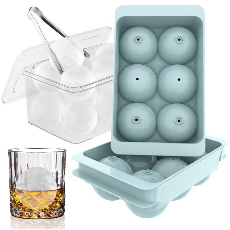 WIBIMEN Large Ice Cube Molds Big Round Whiskey Ice Cube Trays for Freezer Easy to Fill Release Whiskey Bourbon Cocktail19In6 Balls Blue2 Pack