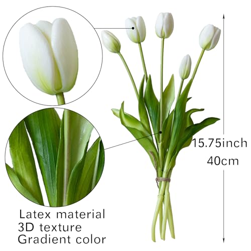 DUYONE 40pcs Artificial Tulips Flowers Latex Bouquet Fake Tulips for Office Wedding Party Home Kitchen Garden DecorationB Coral Pink Set - Image 3