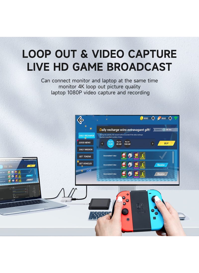 Hagibis Hagibis Switch Video Capture Card Portable Switch Dock for Nintendo Switch/iPhone 16 15 Pro Max Live Streaming Gaming USB 3.0 1080P 60Hz Video Recorder, Quest 3 with 4K HDMI(White MS2130 Chip)  - Image 4