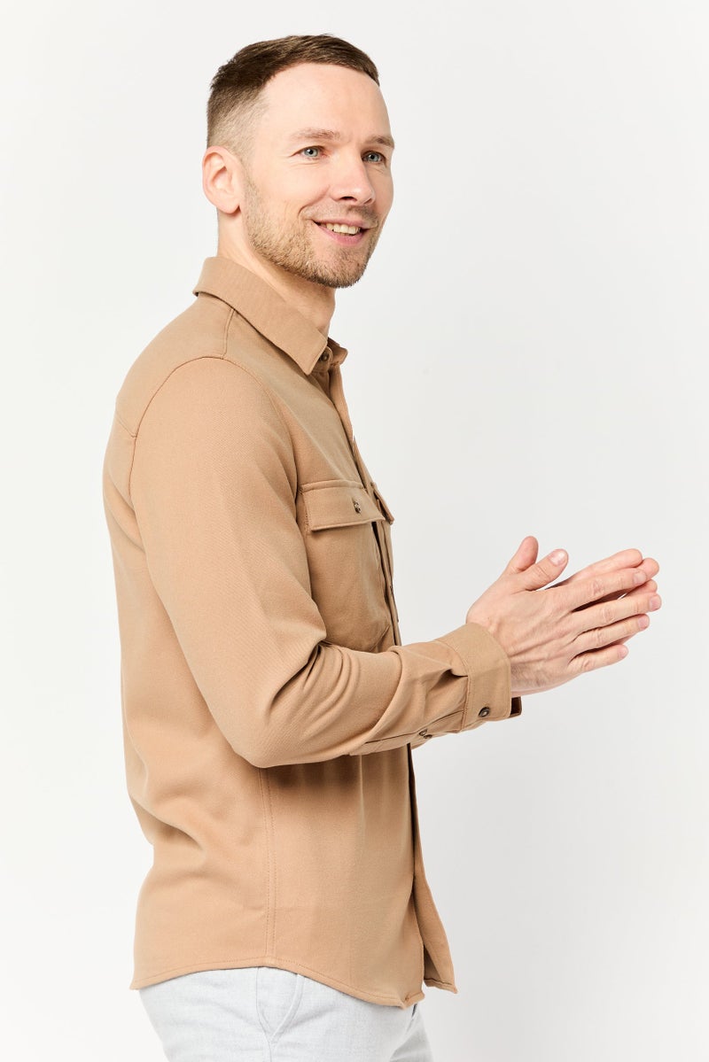 Celio قميص رجالي عادي بأكمام طويلة بلون بني فاتح - Image 3