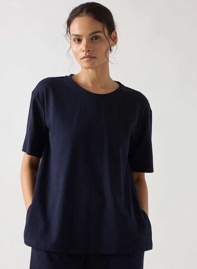 Femmella Navy Blue Cotton Short Sleeve Knit T-Shirt