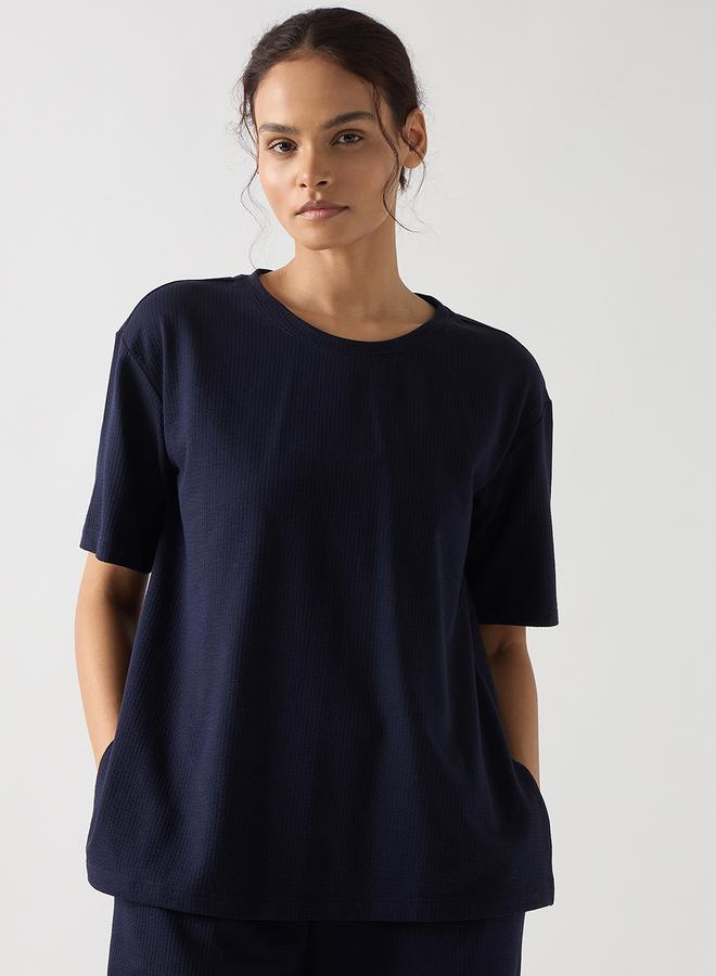 Femmella Navy Blue Cotton Short Sleeve Knit T-Shirt - Image 1