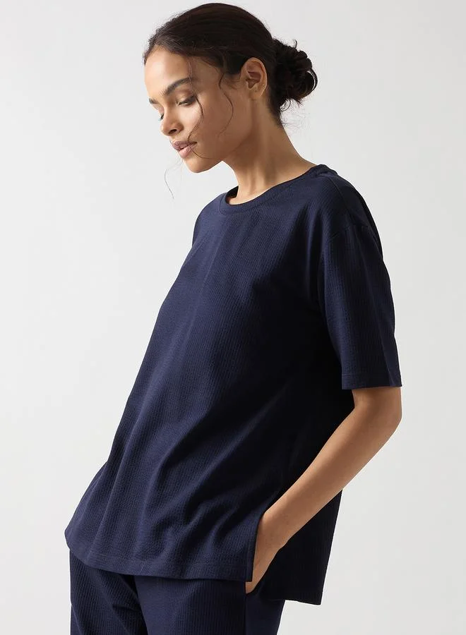 Femmella Navy Blue Cotton Short Sleeve Knit T-Shirt