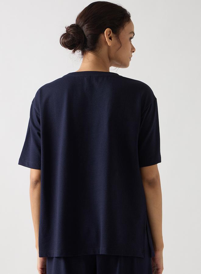 Femmella Navy Blue Cotton Short Sleeve Knit T-Shirt - Image 3