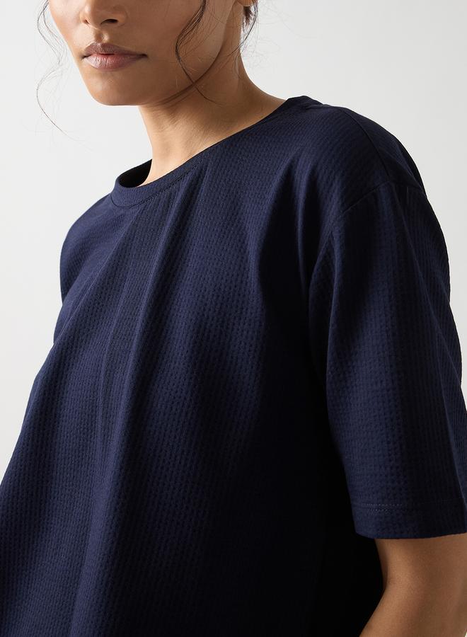 Femmella Navy Blue Cotton Short Sleeve Knit T-Shirt - Image 4