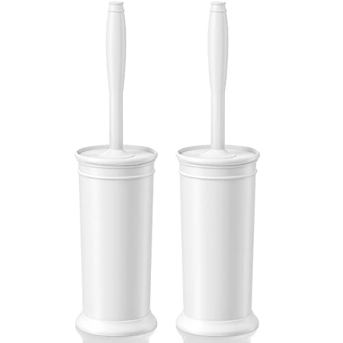 uptronic Toilet Brush and Holder 2 Pack, Toilet Bowl Brush with Extra Long Handle, Toilet Scrubber and Covered Holder, Toilet Brushes for Bathroom-Space Saving, Covered Brush, Durable, Deep Cleaning(White) - Image 1