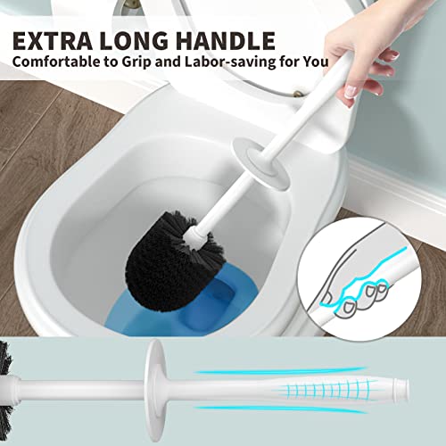 uptronic Toilet Brush and Holder 2 Pack, Toilet Bowl Brush with Extra Long Handle, Toilet Scrubber and Covered Holder, Toilet Brushes for Bathroom-Space Saving, Covered Brush, Durable, Deep Cleaning(White) - Image 4