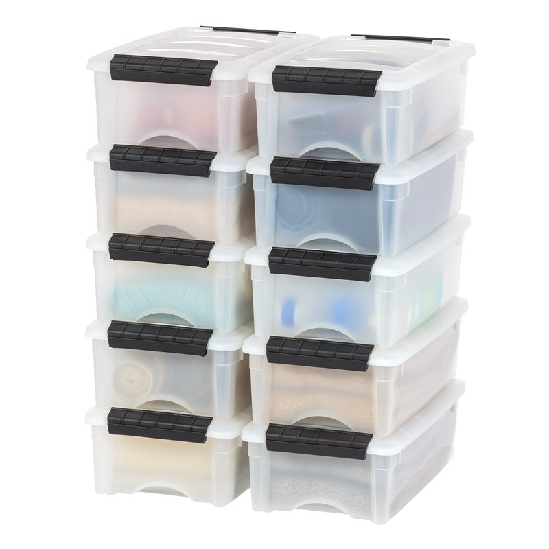 IRIS USA 6 Qt Stackable Plastic Storage Bins with Lids 10 Pack  BPAFree Made in USA  Discreet Organizing Solution Latches Durable Nestable Containers Secure Pull Handle  Pearl