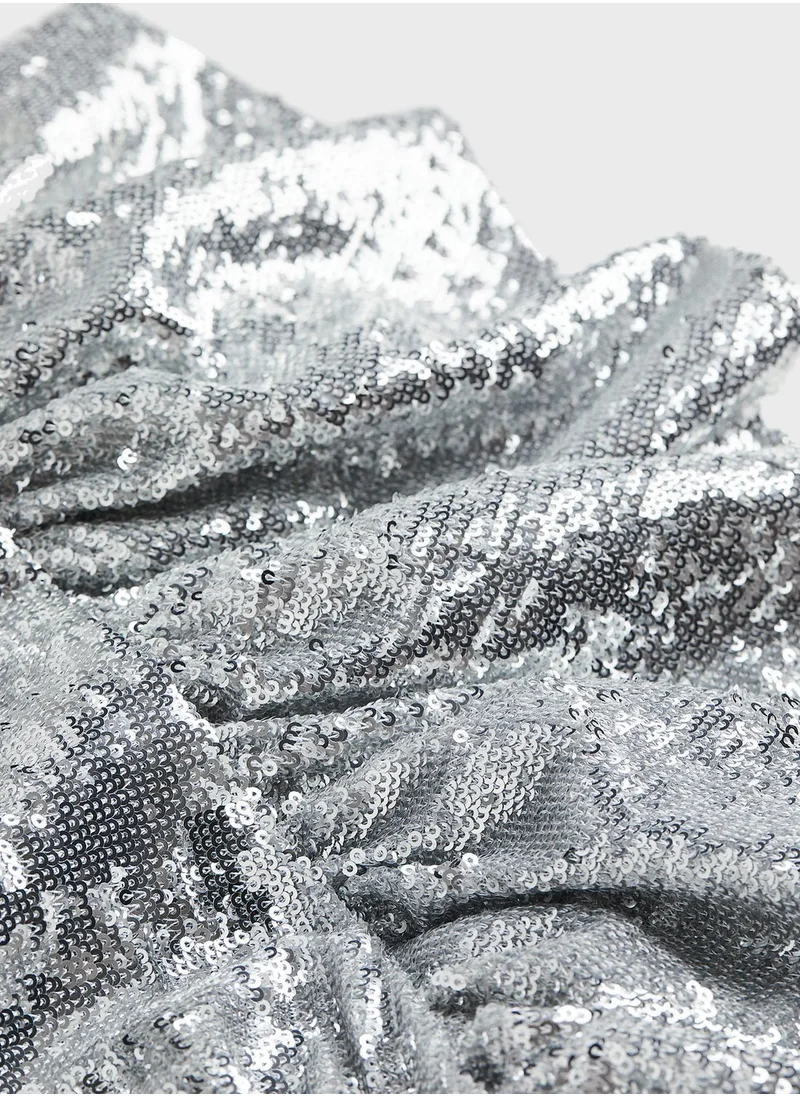 H&M Sequined Ruffle Hem Asymmetrical Dress