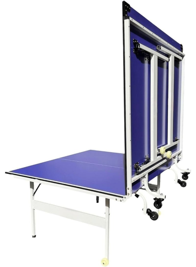 SportQ 274 x 152.5 cm Professional Folding Table Tennis Table – Ping Pong Table Movable and Storage with Wheels – Blue Scratch Resistant Playing Surface – Suitable for Homes, Clubs & Schools - Image 4