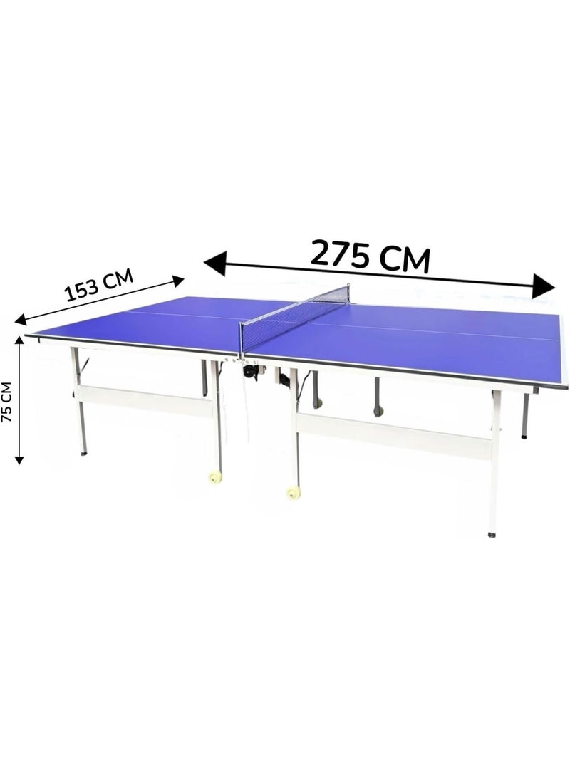 SportQ 274 x 152.5 cm Professional Folding Table Tennis Table – Ping Pong Table Movable and Storage with Wheels – Blue Scratch Resistant Playing Surface – Suitable for Homes, Clubs & Schools - Image 2