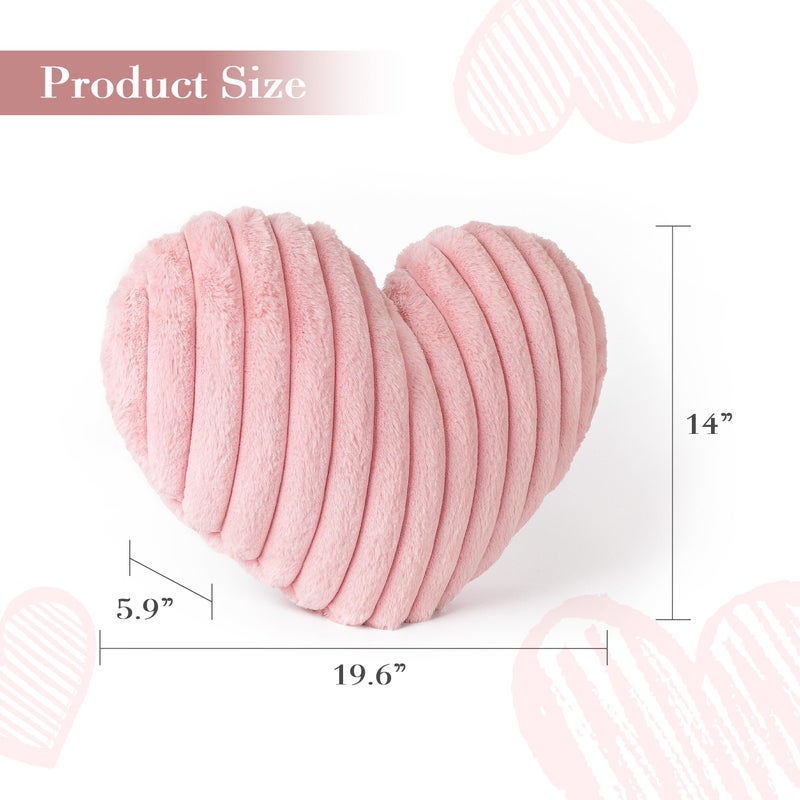 AELS Heart Shaped Pillow, 20 Inches Heart Decorative Throw Pillows, Faux Fur Love Pillows Pillow, Cute Valentines Day Decorations, Wedding Decor, Living Room Bedroom Nursery Decor, Pastel Pink - Image 3