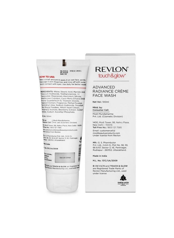 Revlon - Touch & Glow Advanced Radiance Crème Face Wash (100 Gm) (Enriched With Vitamins E C & B5 That Moisturize The Skin) - Image 1