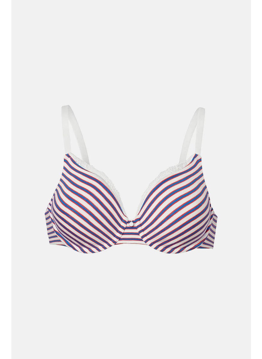 Tchibo Women Underwired Striped Non Padded Bra, White  - Image 2