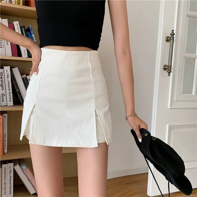 Small pantskirt high waist white fashion hip skirt new skirt womens summer split A- line 2024 White