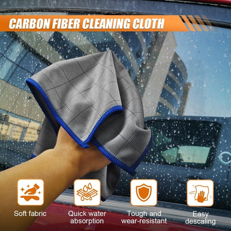 Blue 3 Pack Carbon Microfiber Towels 12x12 No Lint Car Wash Cloth Detailing Rag - Image 2