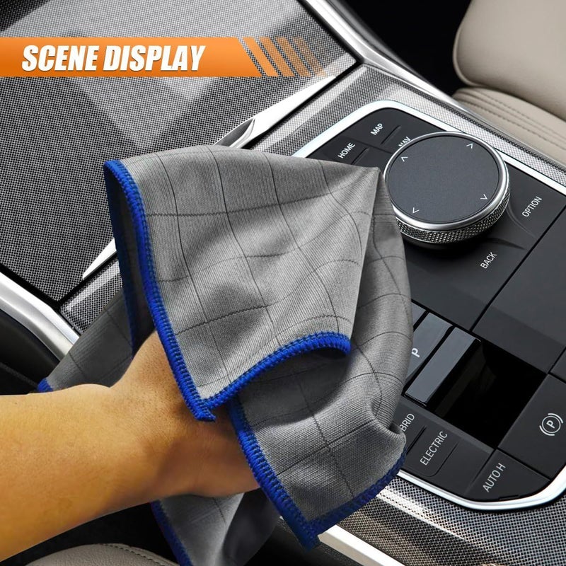 Blue 3 Pack Carbon Microfiber Towels 12x12 No Lint Car Wash Cloth Detailing Rag - Image 4
