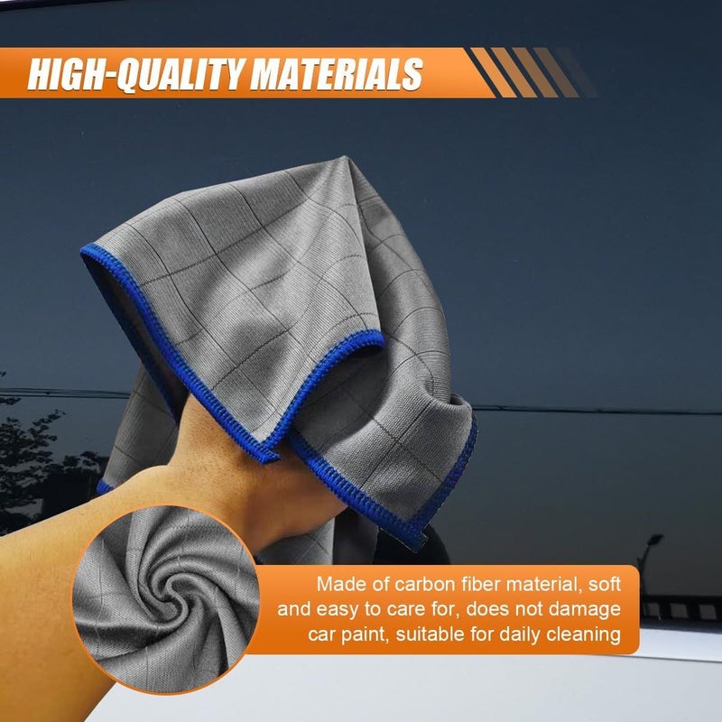 Blue 3 Pack Carbon Microfiber Towels 12x12 No Lint Car Wash Cloth Detailing Rag - Image 3
