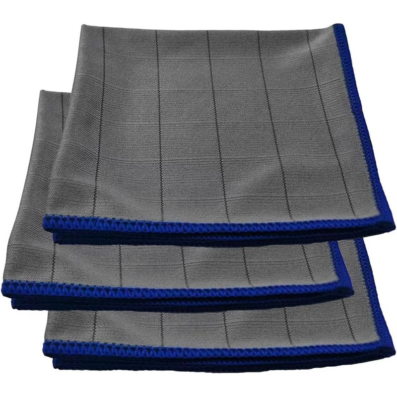 Blue 3 Pack Carbon Microfiber Towels 12x12 No Lint Car Wash Cloth Detailing Rag - Image 1