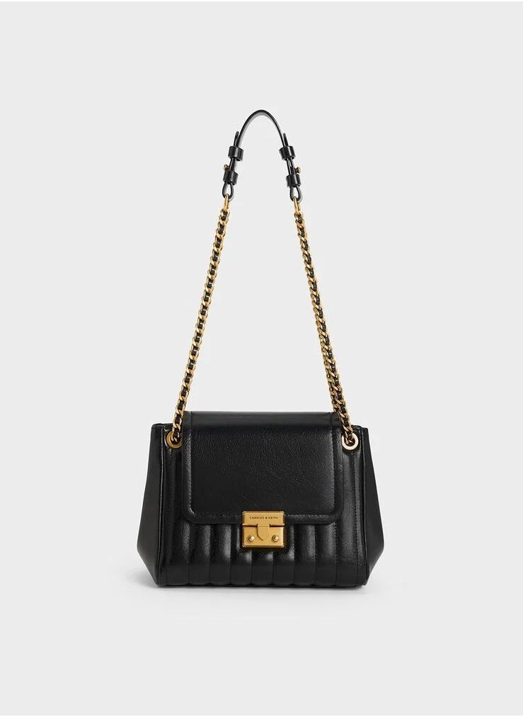 Charles & Keith Donna Crinkle-Effect Shoulder Bag - Black  - Image 1