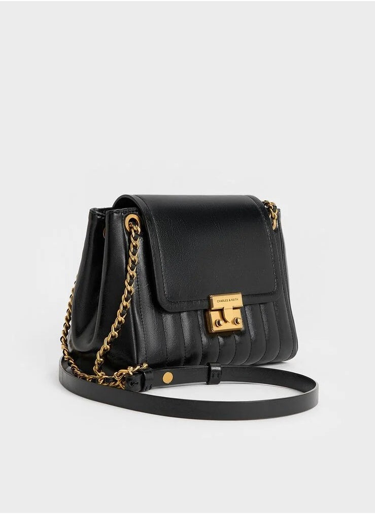 Charles & Keith Donna Crinkle-Effect Shoulder Bag - Black  - Image 2