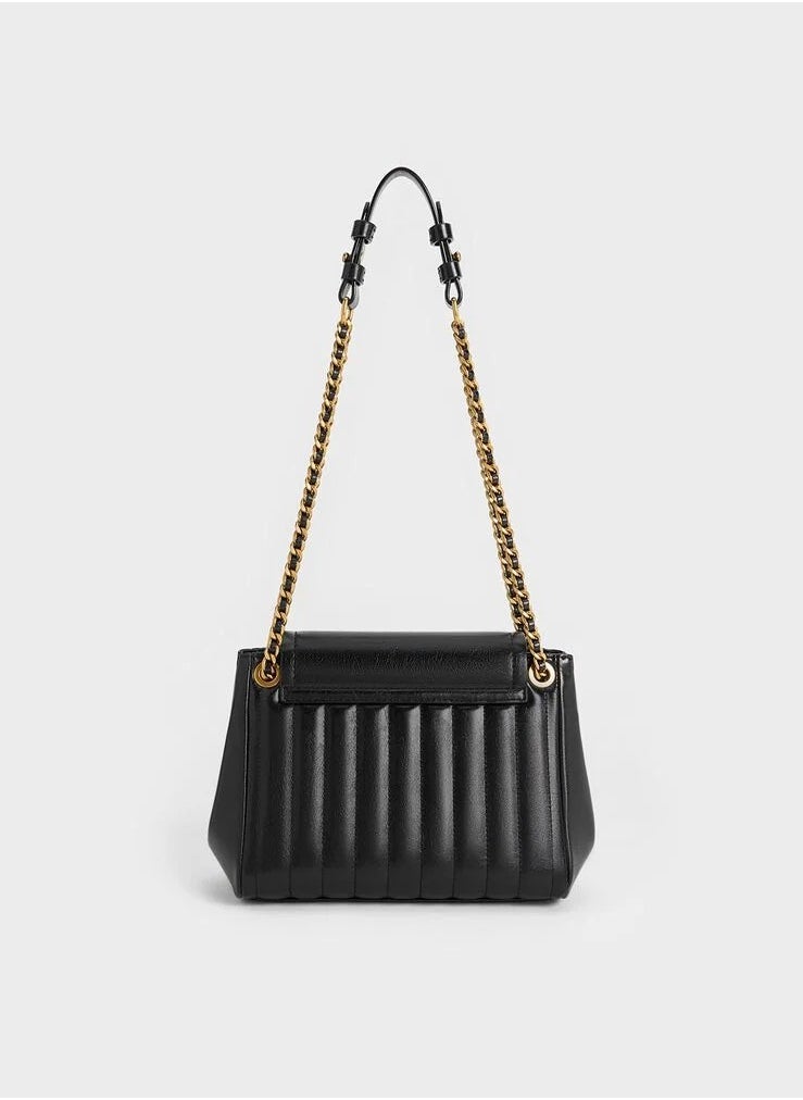Charles & Keith Donna Crinkle-Effect Shoulder Bag - Black  - Image 3