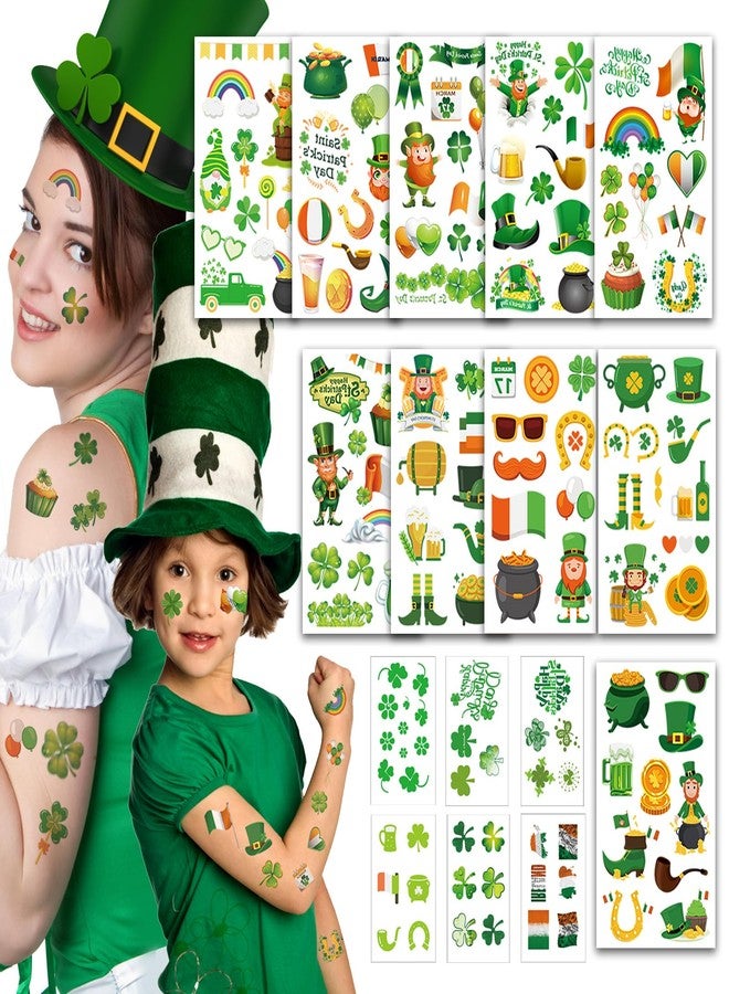 jejucy St Patricks Day Tattoos,16 Unique Sheets Temporary Tattoos St. Patricks Day Accessories, Irish St Patricks Day Decorations Shamrock Gnomes Hats Saint Patricks Day Face Stickers - Image 1