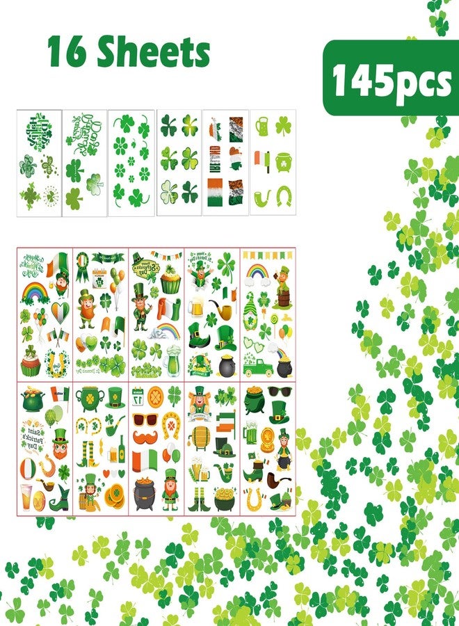 jejucy St Patricks Day Tattoos,16 Unique Sheets Temporary Tattoos St. Patricks Day Accessories, Irish St Patricks Day Decorations Shamrock Gnomes Hats Saint Patricks Day Face Stickers - Image 3