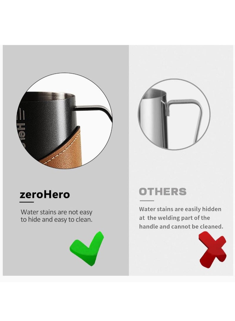 زيروهيرو zeroHero Advanced 450ml Milk Pitcher – 304 Stainless Steel , Available in Bright , White , Teflon , Dark Green , Aged Silver. - Image 3