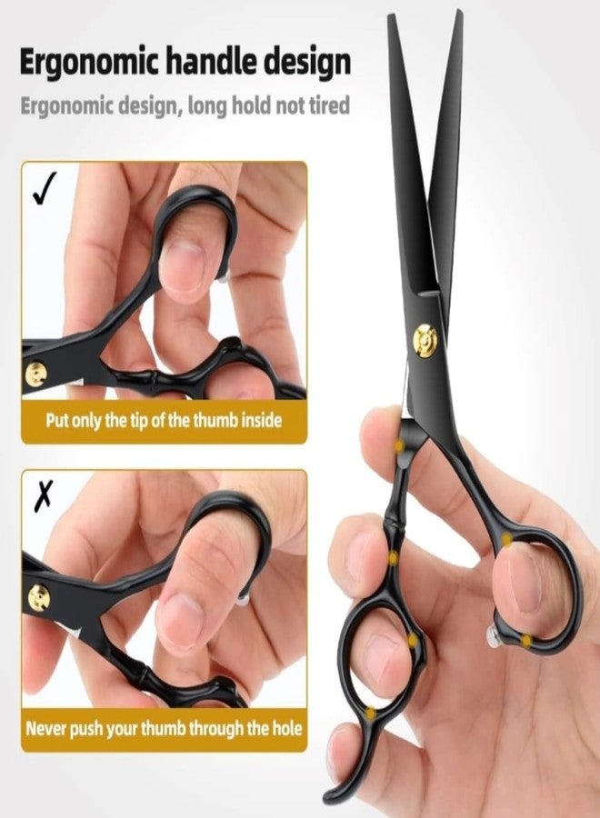 FEELHIGH Professional Hair Shears 6.5" Black Blind Hole Sharp Hair Scissors Hair Cutting Scissors Barber Scissors Barber Shears Haircut Scissors - Image 4
